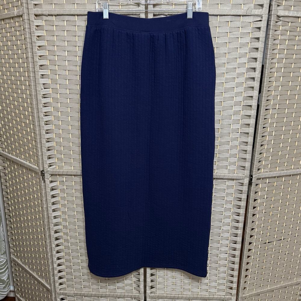 Offline by Aerie COFFEE RUN MAXI SKIRT L Navy Blue Quilted Knit Front Slit NEW - Picture 3 of 12